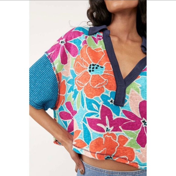 We the free on a boat polo tee coastal combo oversized size small - Picture 1 of 10